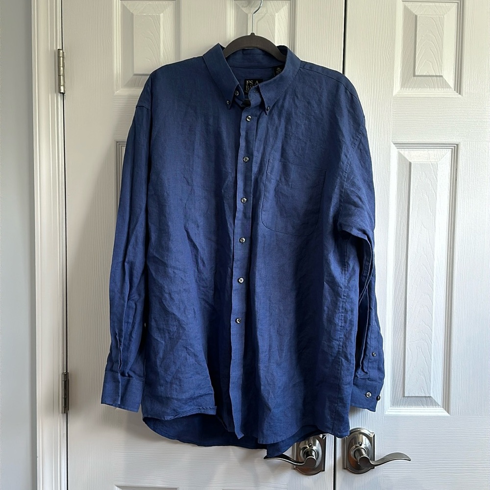 EUC Men’s Jos A Bank Traveler’s Collection Linen Button Down Dress Shirt-Size XL
